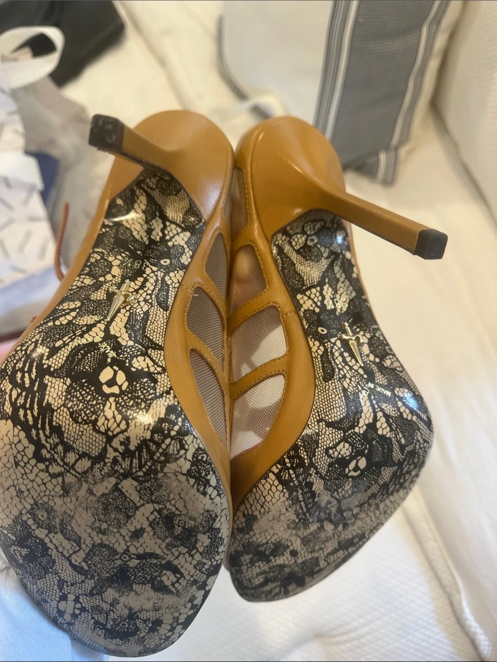 Women's Two-Tone Strappy High Heel Sandals in Mustard and Red size 38 1/2